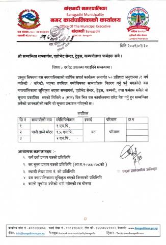 पानि तान्ने मोटरको दररेट पेश गर्ने सम्बन्धी सूचना 